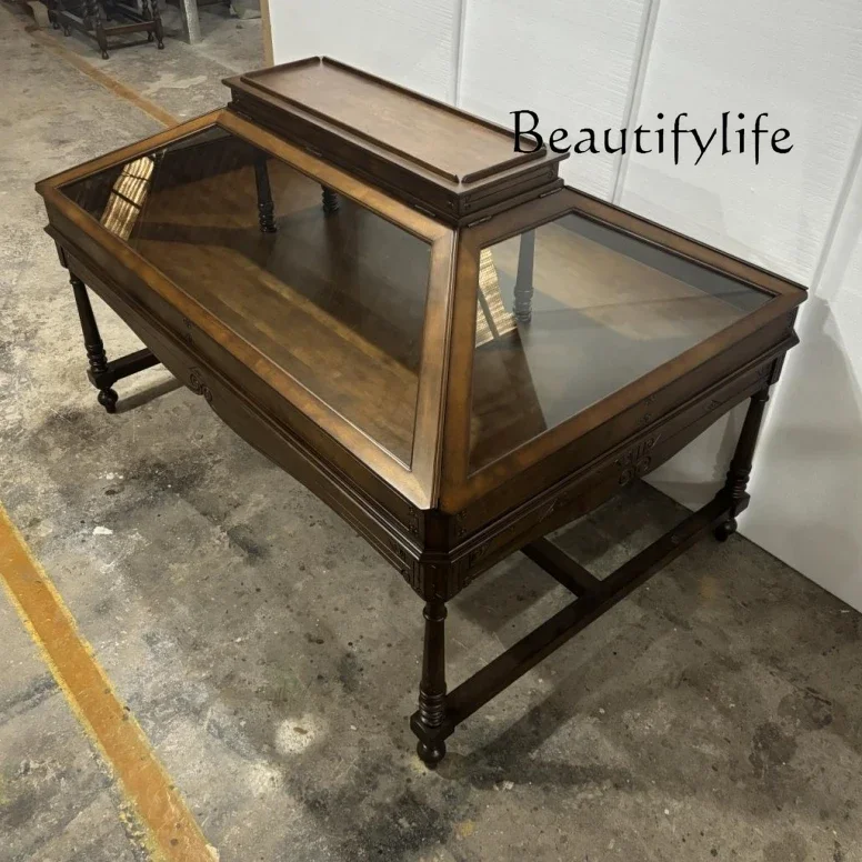 

aQ Jewelry high-end exhibition hall display cabinet custom retro solid wood glass cabinet walnut middle island cabinet