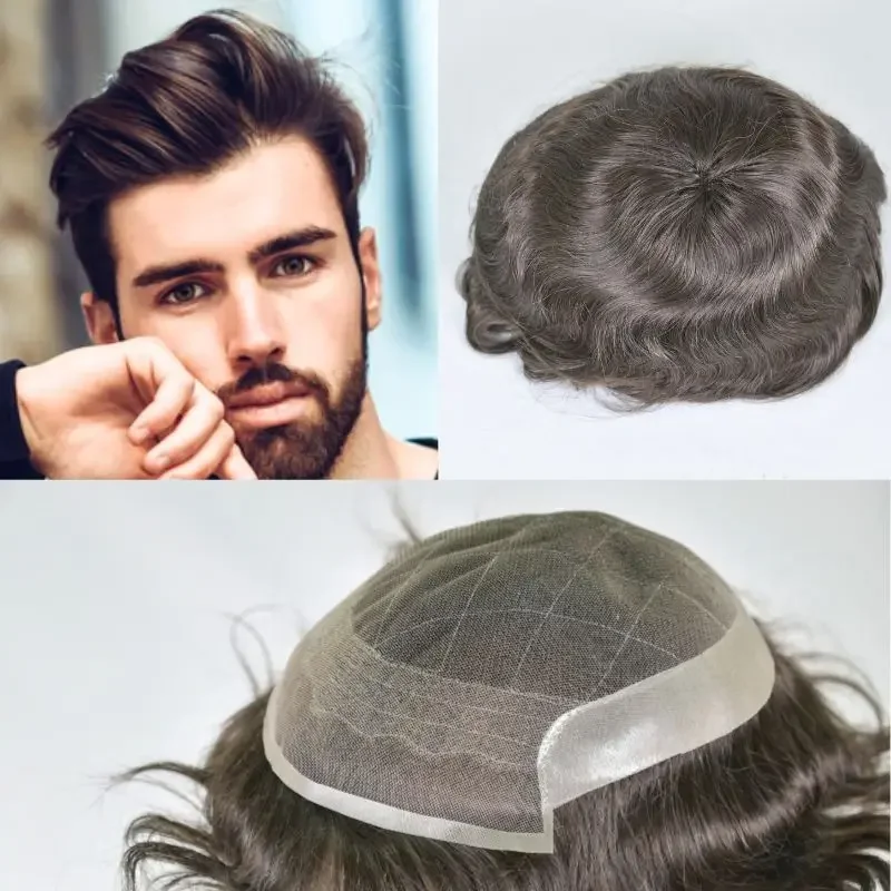 7*9 Mens Toupee Lace and PU Men Capillary Prosthesis Hair System Invisible Natural Hair Wig Man Real Human Hair Wig Undefine