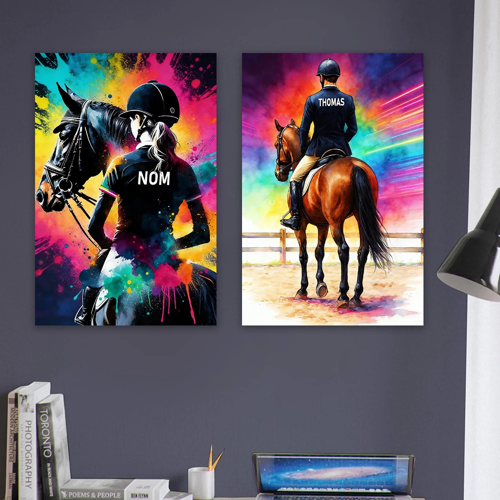 Custom Horse Riding Poster Personalized Horsewoman Poster for Girls Canvas Print Gift with Name Custom Horse and Man Wall Decor