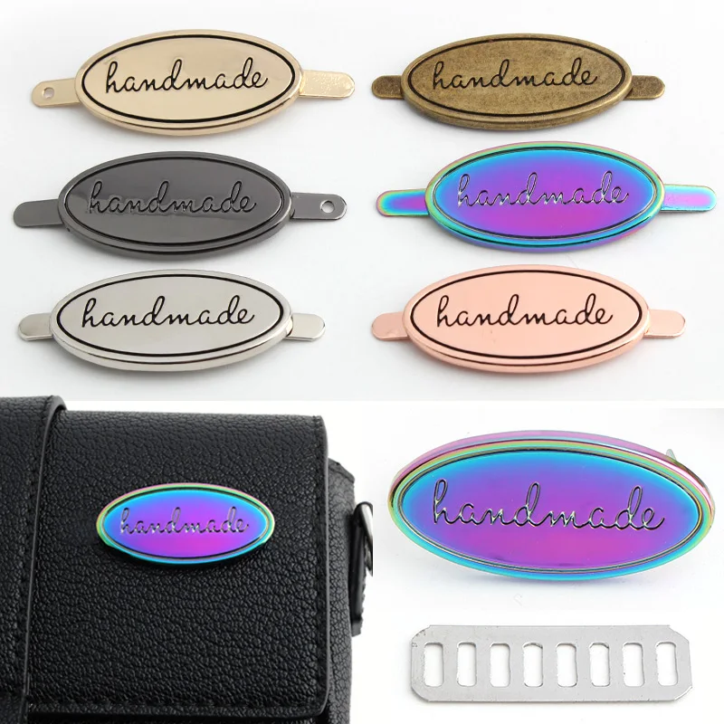 

5PCS classic handmade metal logo label oval metal letter tag with gasket messenger bag shoulder bag DIY handmade supplies