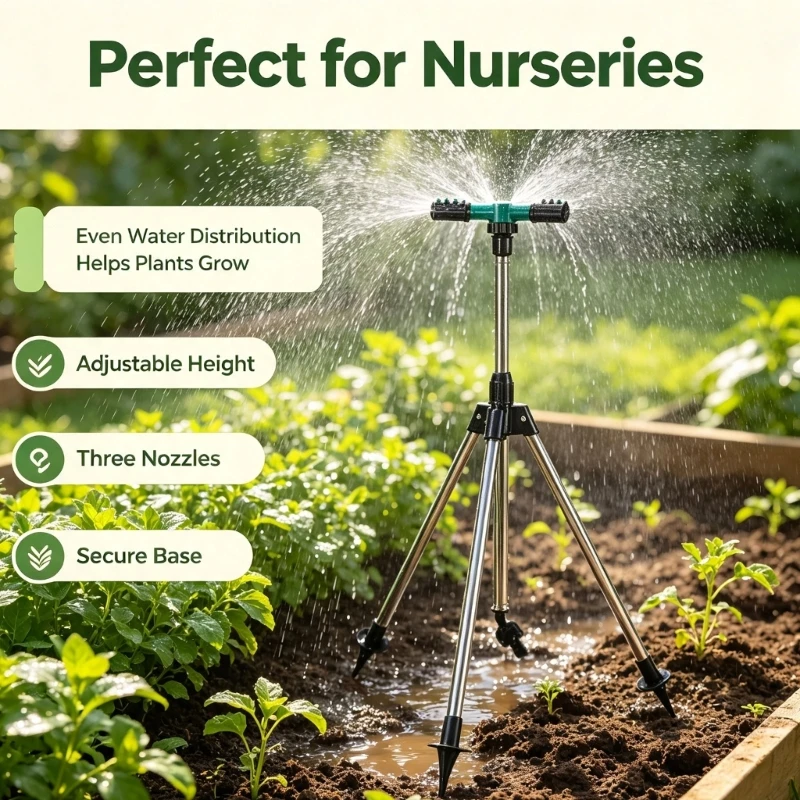 Three Arm Water Head, Hose Adapter Set, and Freestanding Irrigation Support for Lawn, Flower Row, and Yard Care 37JD