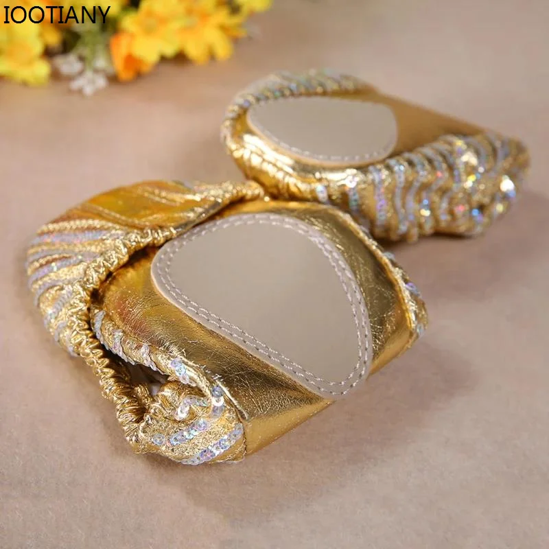 Vrouwen Rechte Lijnen Goud Ballet Gymnastiek Buikdansschoenen Platte Bodem Training Dansschoenen Podium Buikdans Lovertjes Schoenen