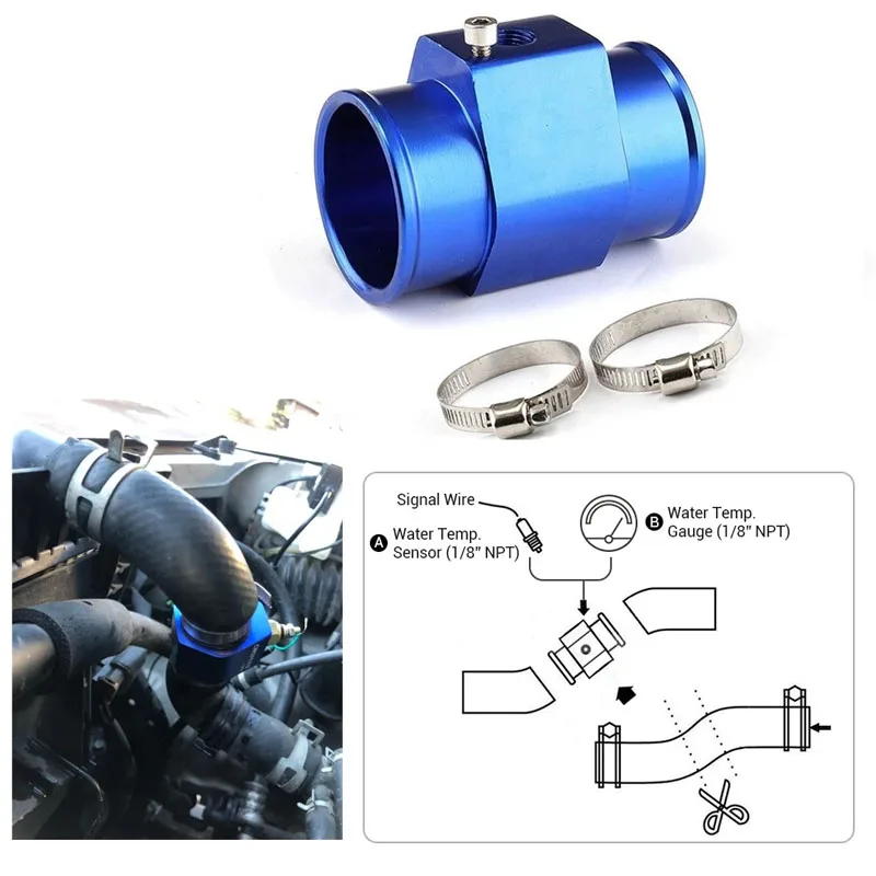 For Automobiles Suitable For Universal 32MM Aluminum Water Temperature Gauge With Three-way Sensor And Hose Clamp Accessories