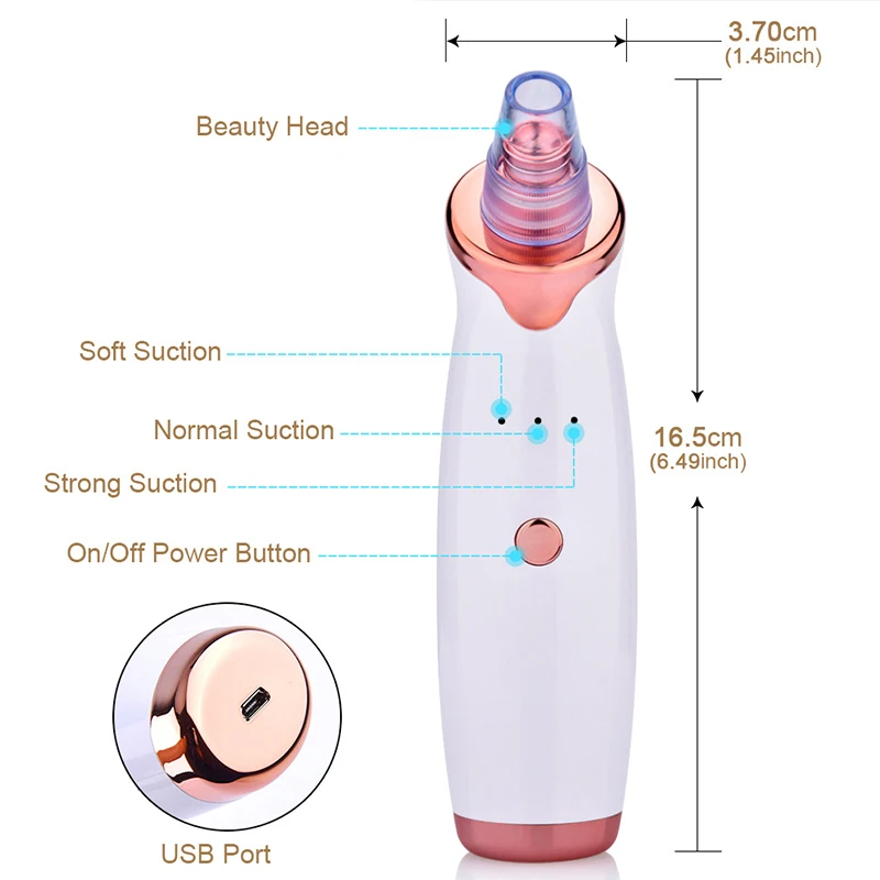 Blackhead Remover Diamond Dermabrasion Nose Vacuum Pore Cleanser Acne Pimple Suction Extractor USB Rechargeable Skin Care Tool
