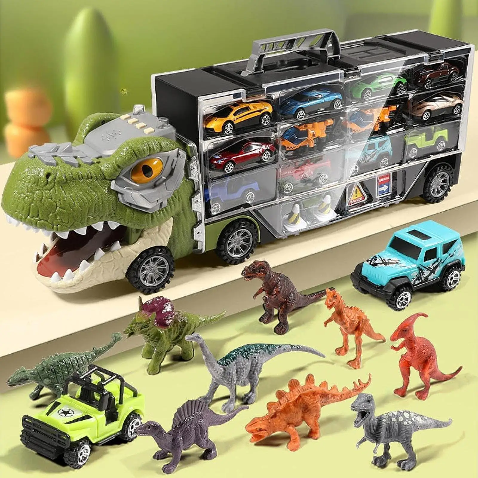 

Dinosaur Track Sliding Cars Dinosaur Vehicle Model with 10 Mini Cars Dino Car