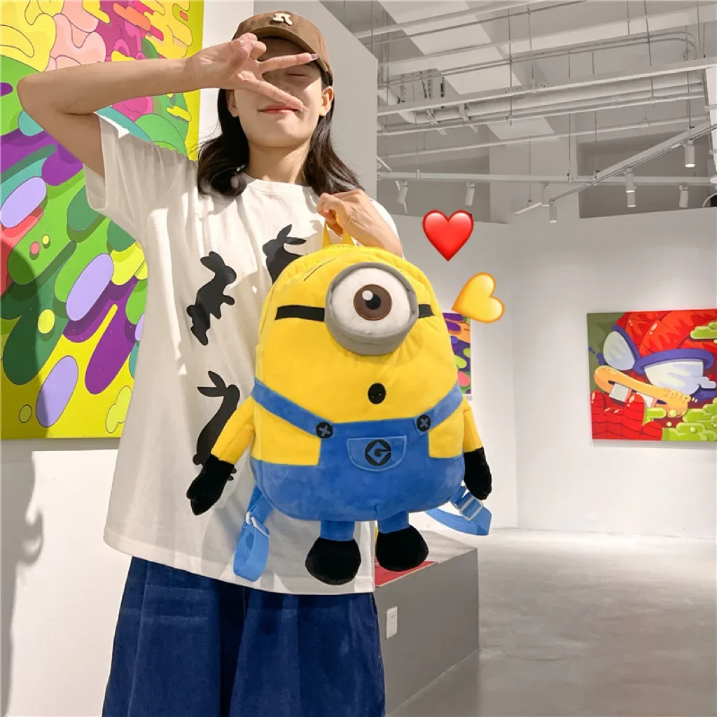 Cartoon Minions Plush Doll Cute Backpack Kawaii Portable Large Capacity Plushie Storage Bag Student Backpack Kids Birthday Gift