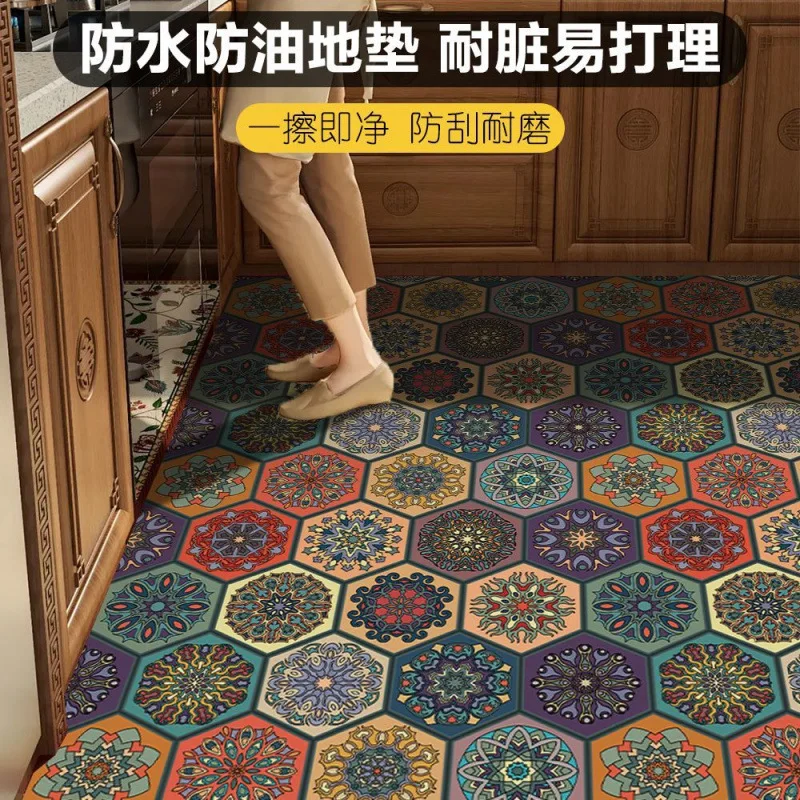 

Kitchen floor mat floor leather PVC waterproof and oil-proof leave-in thickened