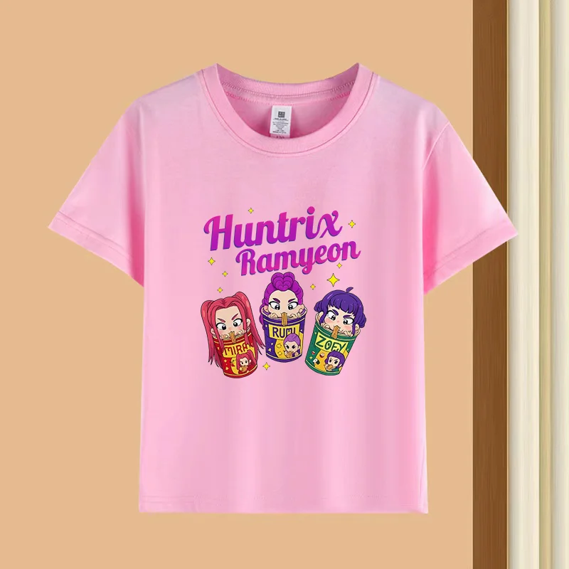 

Детские хлопковые футболки Kpop Demon Hunters для мальчиков и девочек, модные футболки с круглым вырезом и короткими рукавами, модные аниме Y2K, верхняя детская одежда