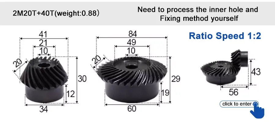 45 # Stahl-Spiralkegelradgetriebe, 2M, 15T bis 60T, Modul 1:4, 90 Grad Differentialgetriebe, gleicher Übersetzungsverhältnis, Durchmesser 8mm bis 12mm, Loch – Detail 31
