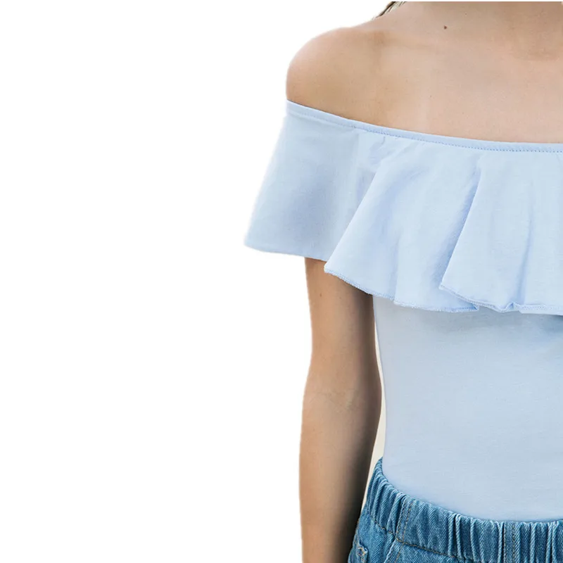 2024 women Slash Neck Top Off the Shoulder Tops Short Sleeve cotton T Shirt Female Elegant ruffles Top  -  blusas de mujer ropa