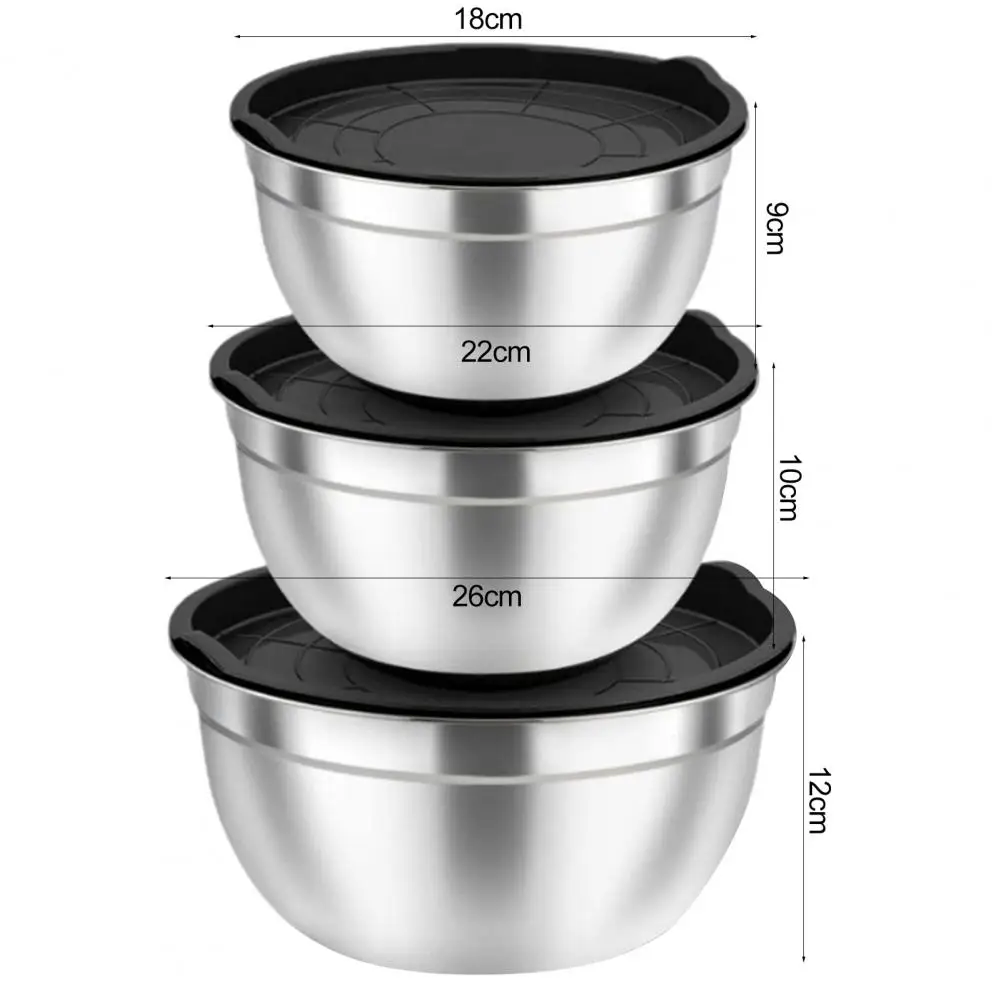 3Pcs Stainless Steel Salad Bowl with Lids Stackable Vegetable Fruit Washing Egg Mixing Noodle Soup Storage Basin Container