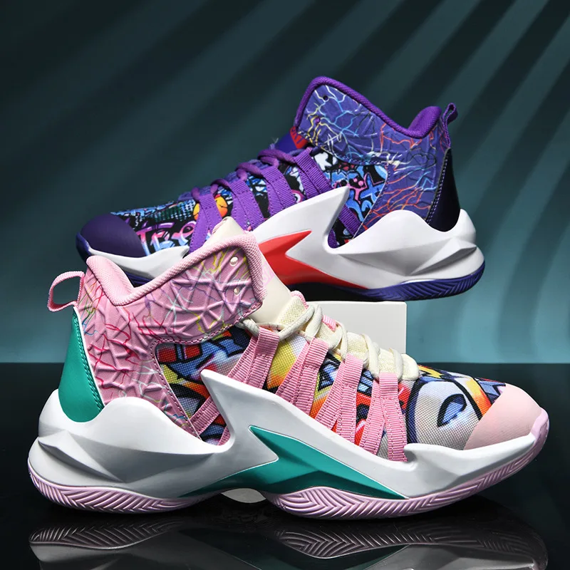 

Street Graffiti Basketball Shoes Men Pink High Top Basketball Sneaker Man Professional Sports Basket Sneakers Male basket homme