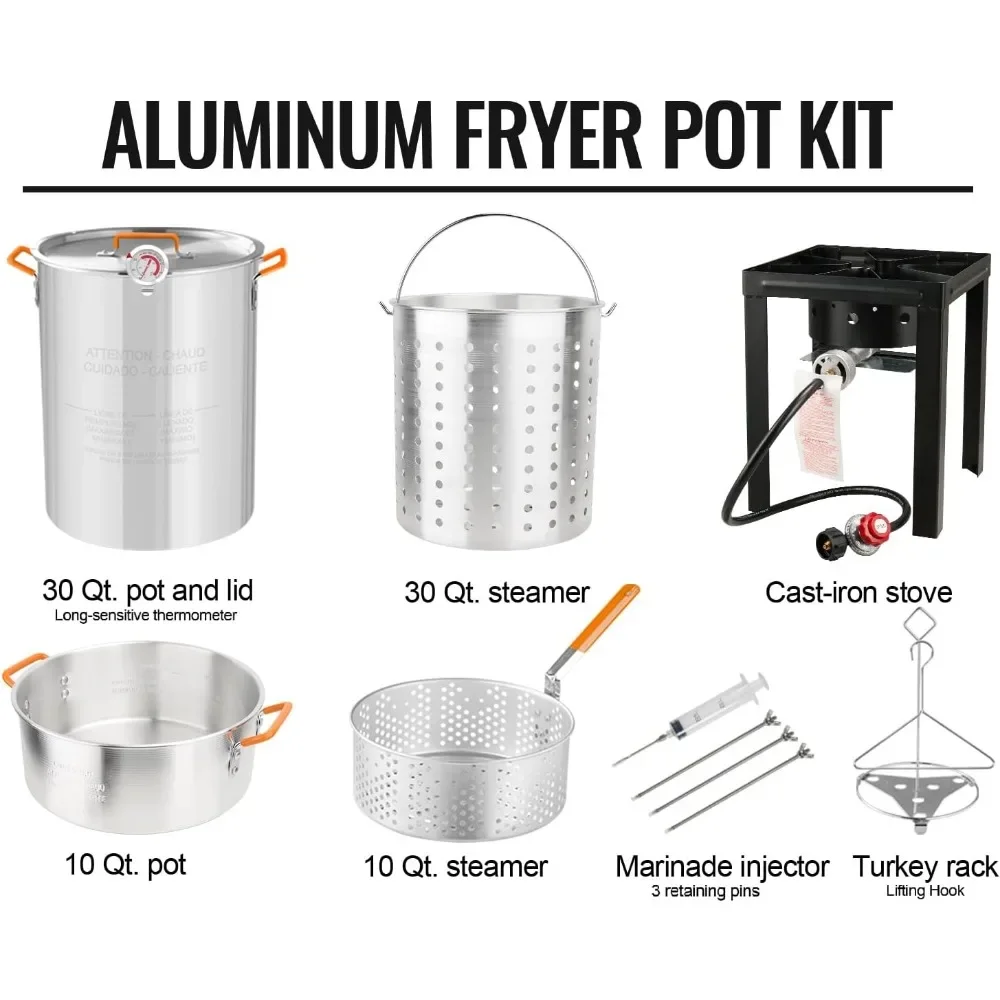 Outdoor Turkey Deep Fryer Set Seafood Boiler Kit Fish Fryer with Crawfish Boil Pot Basket 55000 BTU Untimed Gas Burner Heavy