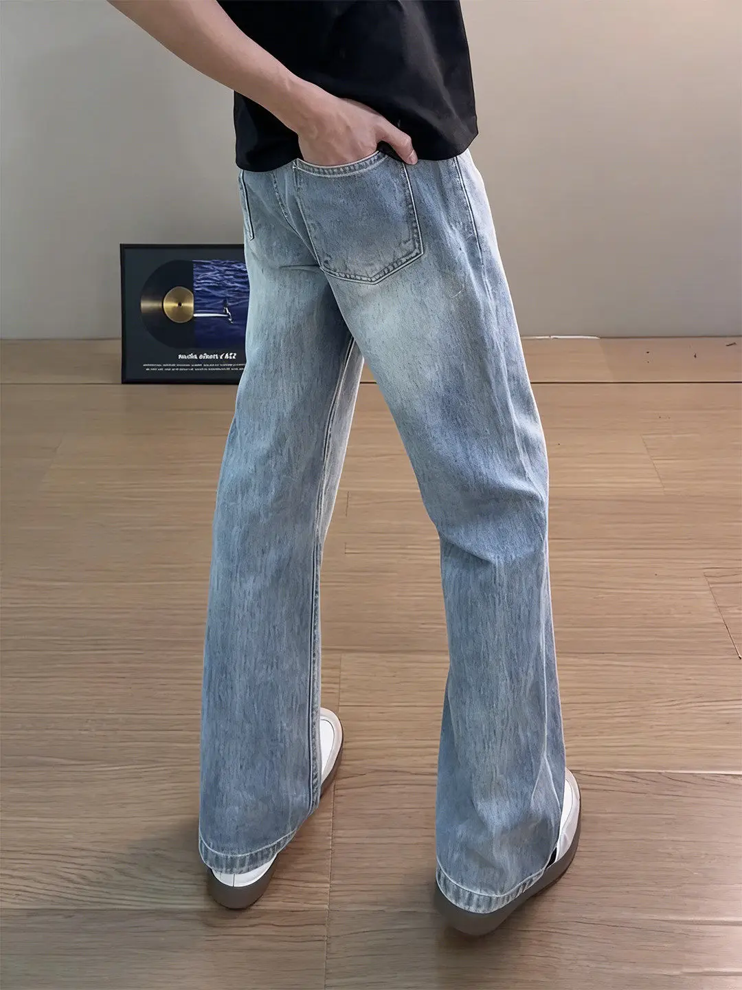 

Light Blue American Style Bell Bottom Jeans Men's Summer Thin Slimming Pants Cleanfit High Waist Wide Leg Denim Jeans