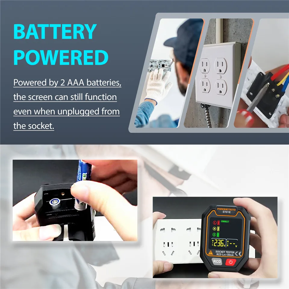 Imagem -05 - Porometisto-pro Socket Tester Teste de Tensão Socket Detector Ground Zero Line Plug Polarity Phase Checker Eua Reino Unido ue 30ma St01