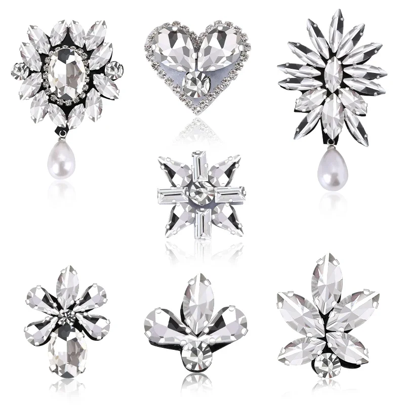 

2Pcs/set Glass Crystal Rhinestone Sewing on or Glue on Patches Applique for Clothing Shoe Bag Clothes Sticker Accessories