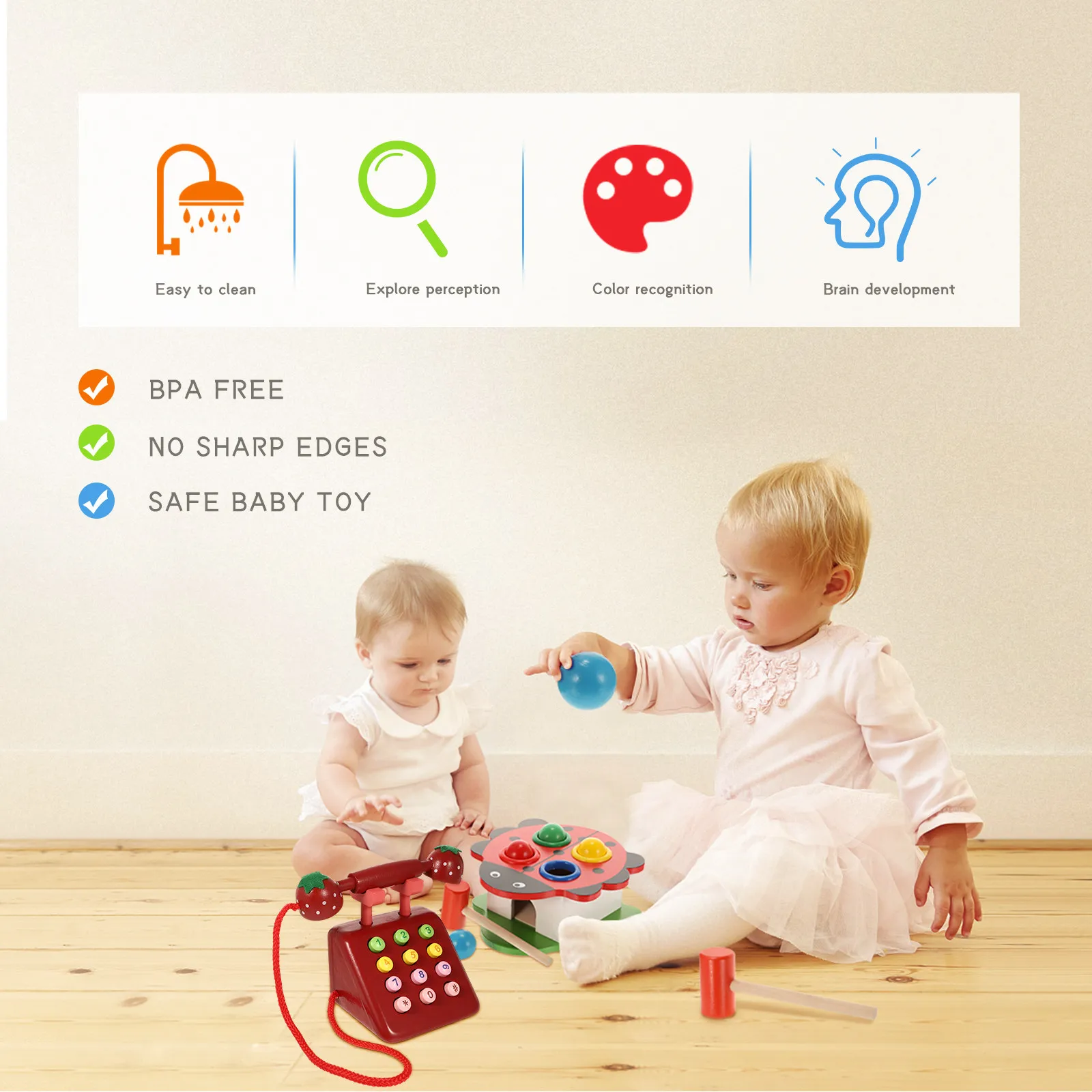 

Wooden Dial Phone Simulation Plaything Child Role Play Educational Cognitive Game Parent Child Interaction Gift