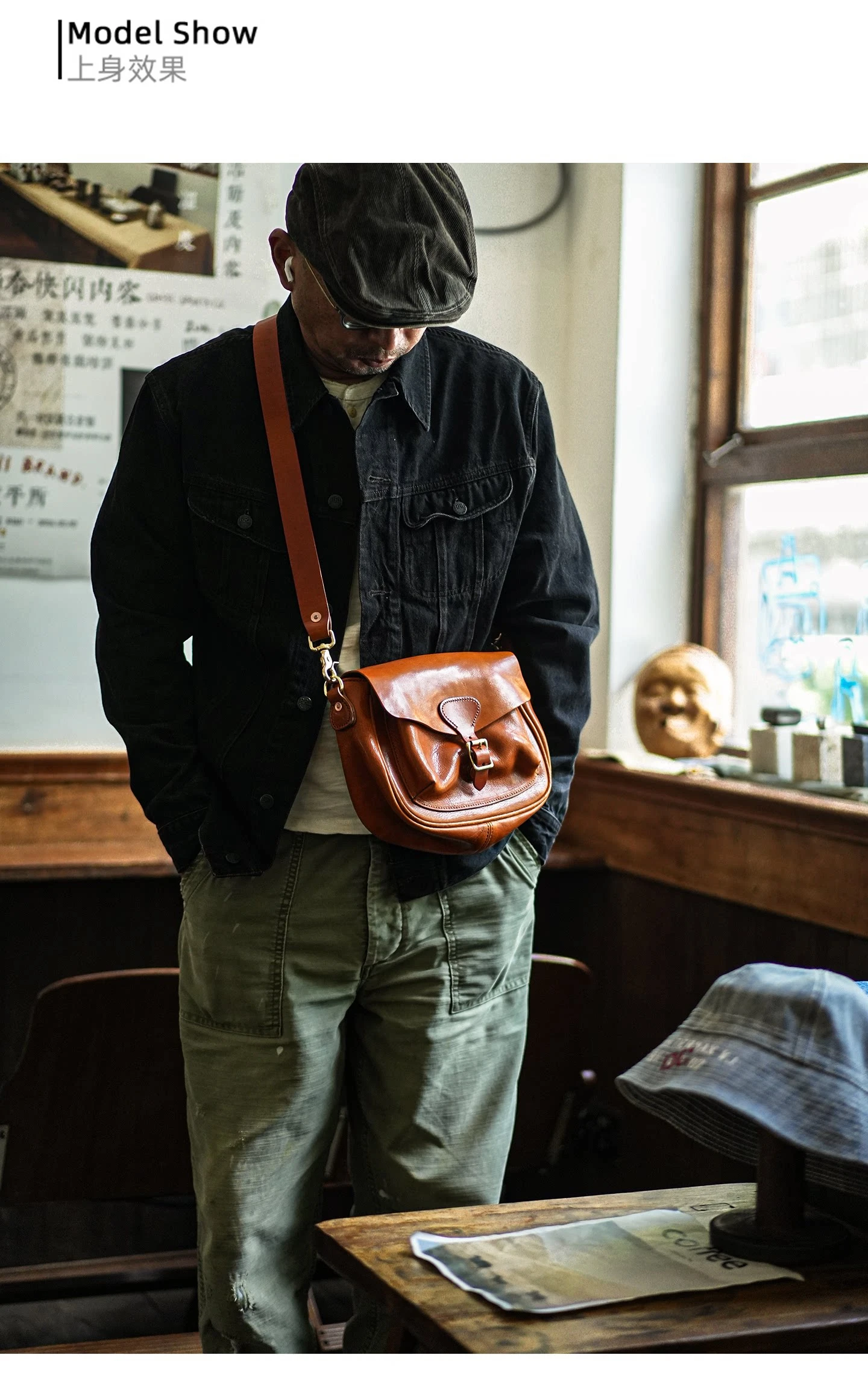 PNDME Vintage Designer Handgefertigte Hochwertige Echtleder Herren Umhängetasche Lässige Luxus Echtleder Kleine Schultertasche – Detail 3