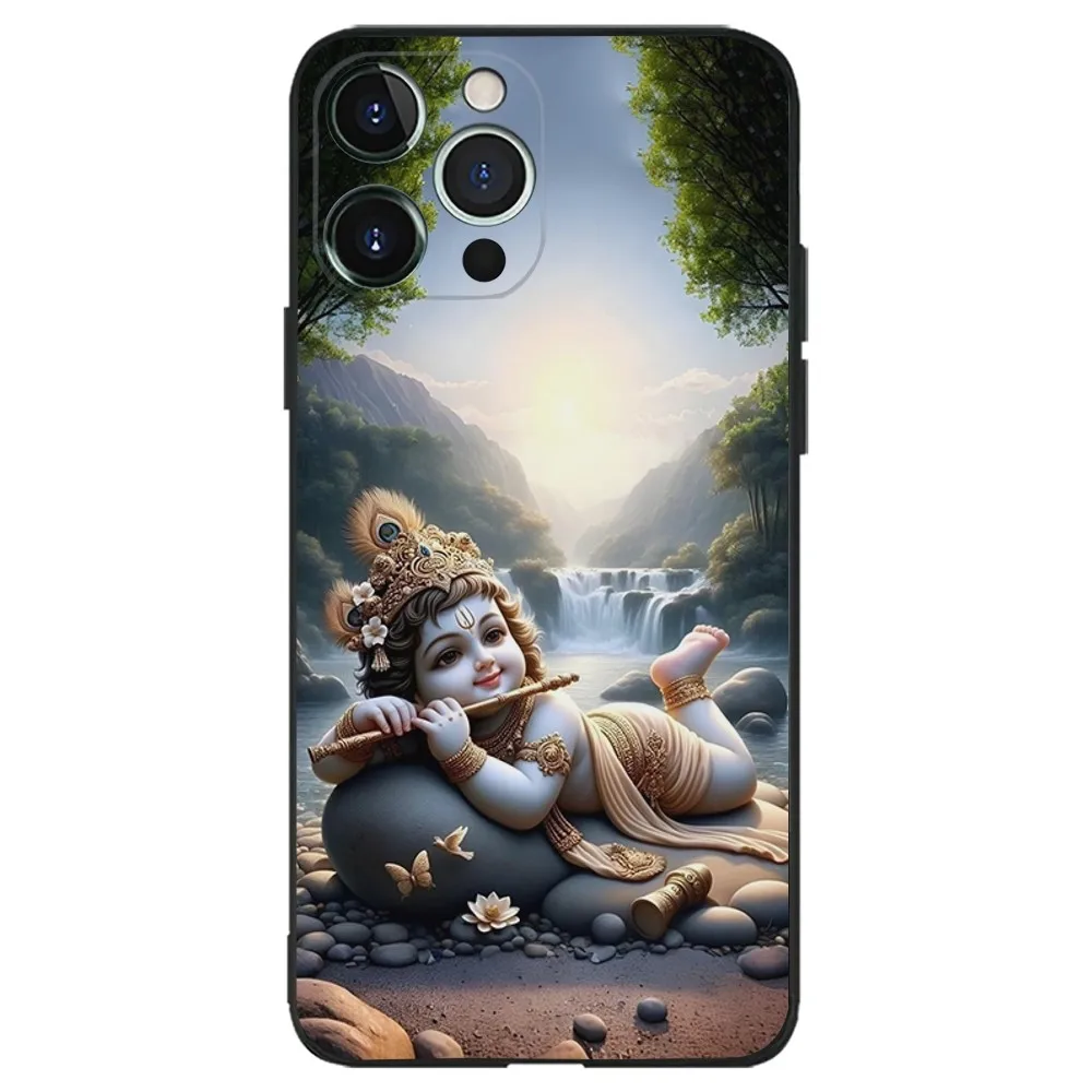 Funda de teléfono de silicona negra para Apple iPhone, carcasa de teléfono de Dios indio, Lord Krishna, 13, 14,13,12,11,XS,XR,X,8,7,Pro,Max,Plus, Mini