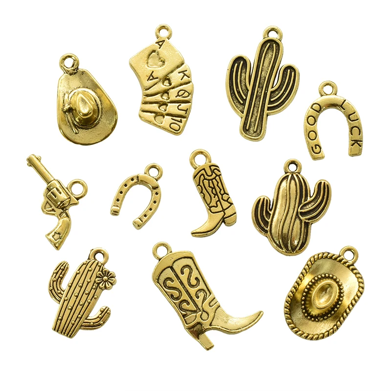 11pcs Mixed Antique Silver Western Cowboy Charms Alloy Boot Gun Hat Pendants For DIY Bracelet Earrings Necklace Jewelry Making view 4
