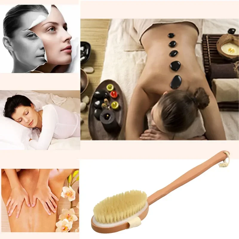New 1Pc Qualified Shower Brush Natural Long Wooden Bristle Massager Bath Shower Back Spa Detachable Scrubber