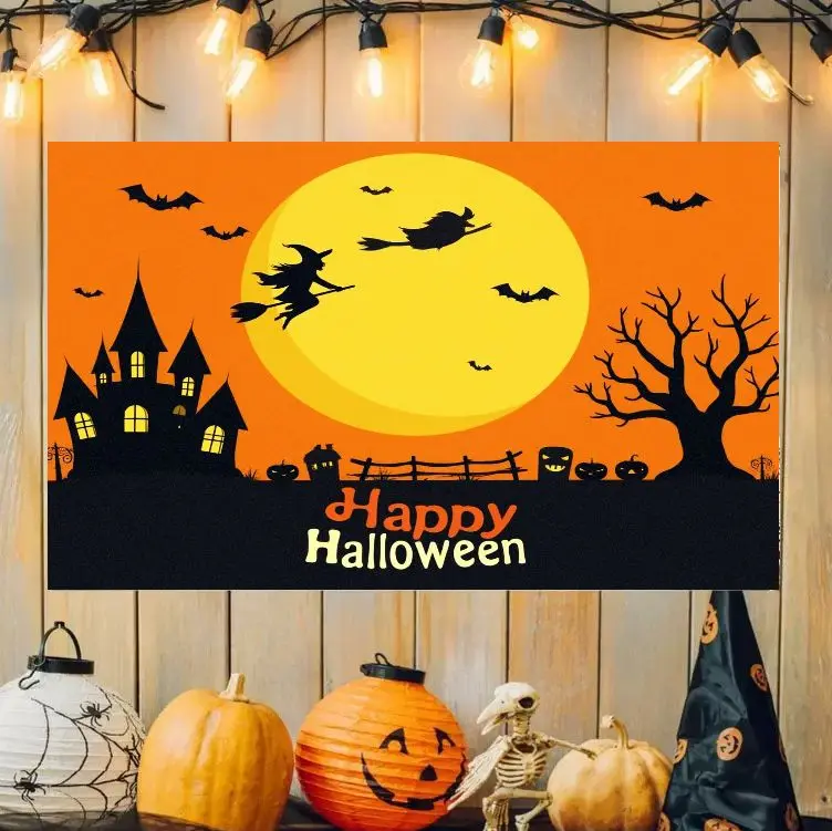 VIKAMA Scarecrow Halloween Tapestry Haunted House Full Moon Pumpkin Bat Tree Holiday Wall Hanging Bedroom Dorm Party Cloth