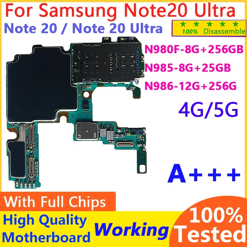 Wokring Unlocked for Samsung Galaxy Note20/N20 Ultra 5G Motherboard N985F N981B N981U N986B N986U  Logic Board  replacement Test