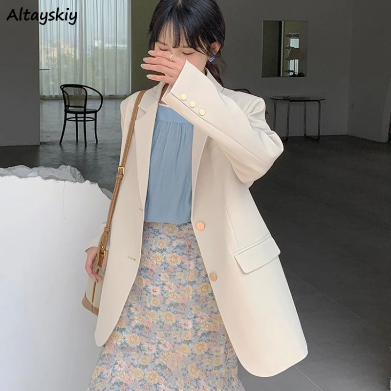 Blazers Women Spring Fall Temperament Suit Coats Simple All-match Fashion Button-up Elegant Korean Style Ulzzang Classic Pockets