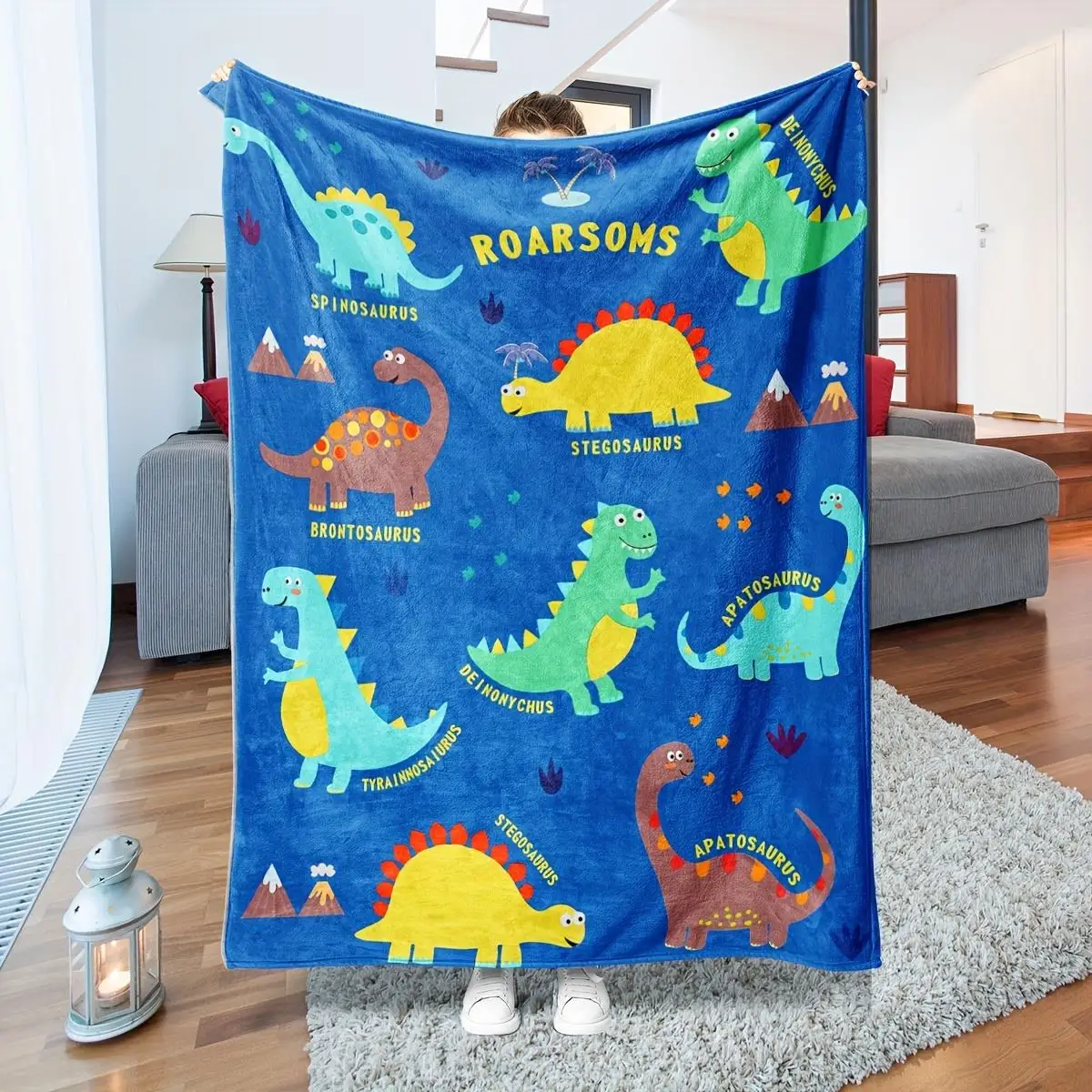 Cartoon dinosaur blanket four-season bed cover suitable for sofa use travel Four-season room decoration bed cover holiday gift