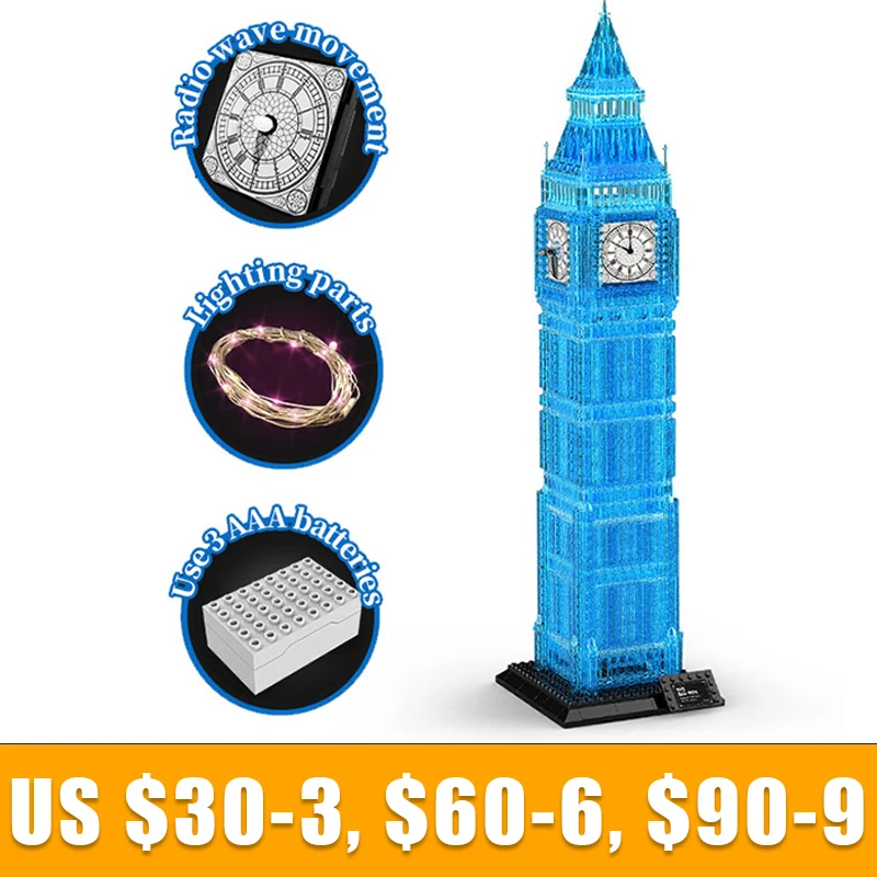 KAIYU LED City street view Building Blocks Bricks Famous architecture Big Ben Model Birthday Girls Gifts Toys Kids Sets K96126