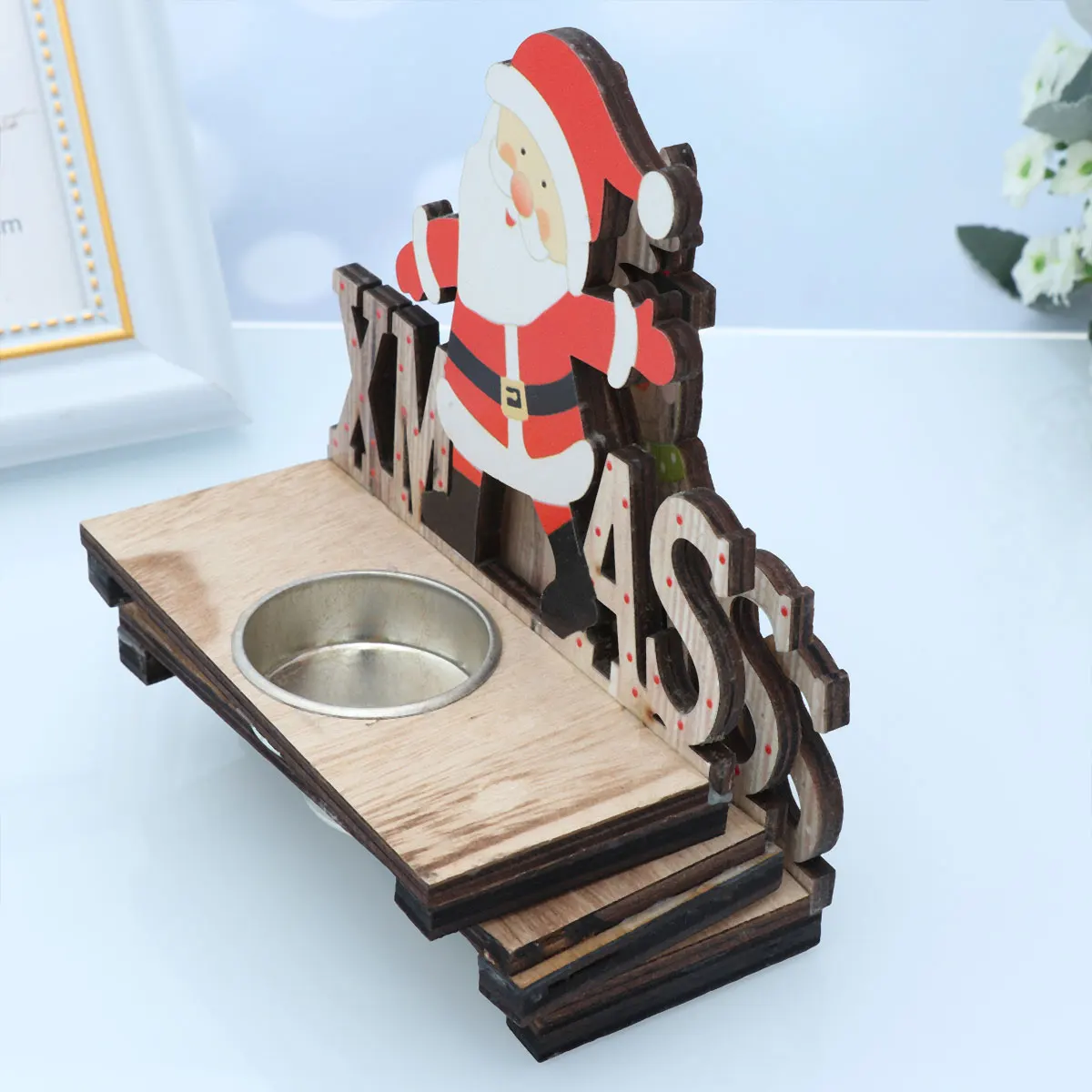 3 قطعة عيد الميلاد حامل خشبي الكرتون نمط Tealight حامل سطح المكتب ديكور سانتا كلوز ثلج الأيائل الشمعدان لتناول الطعام