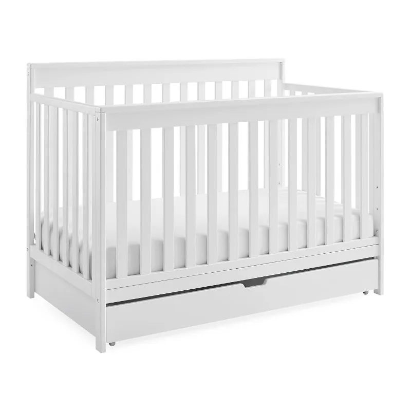 6-in-1 Convertible Crib with Storage Trundle, Greenguard Gold Certified, Bianca White