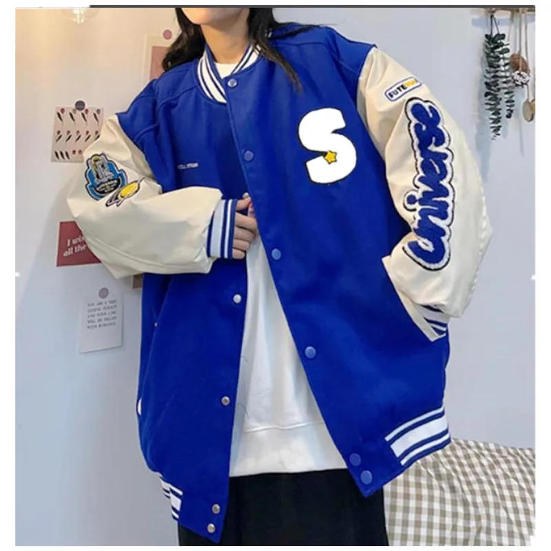 Klein Blue Baseball Jacket Men Unisex Vintage Patchwork Jacket Spring INS Hip Hop American Baseball Jersey Couple Casual Coat