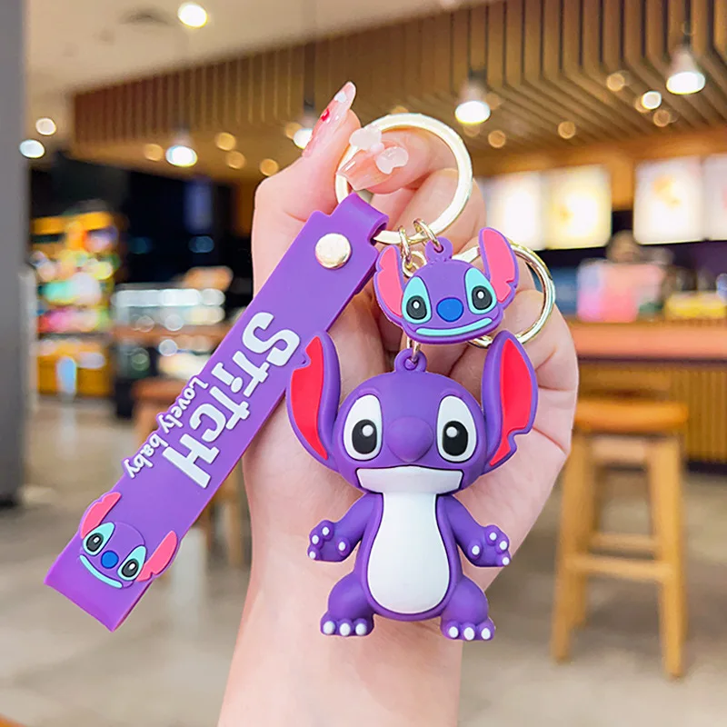 2024 New Purple Stitch Keychain Disney Stitch Figure Doll Keyring Bag Pendent Car Ornaments Key Accessories Kids Toy Xmas Gifts