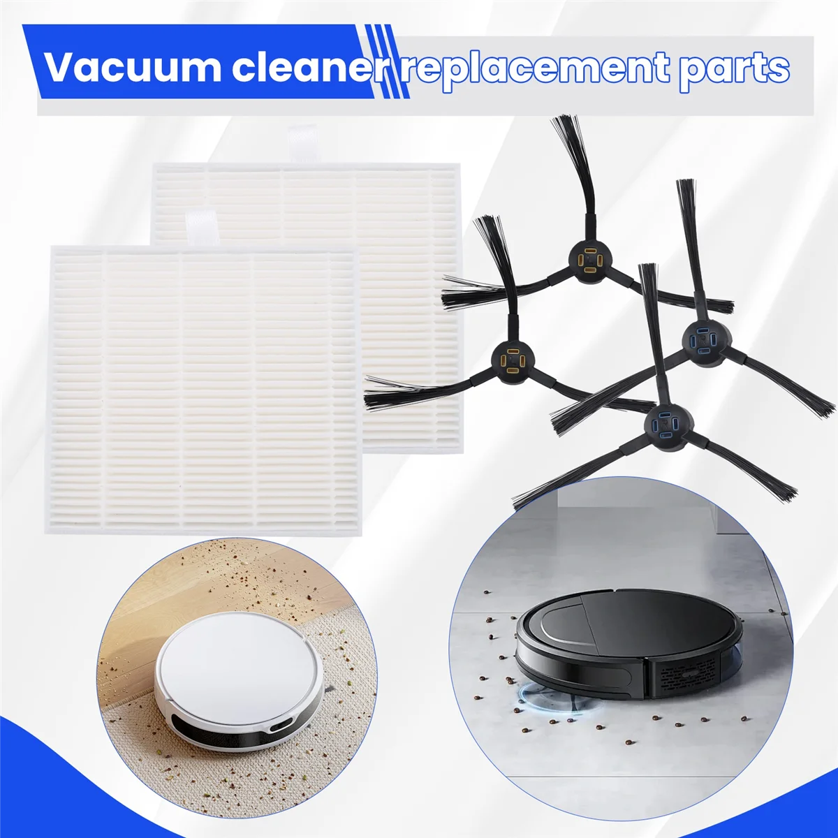 قطع غيار جديدة متوافقة مع قطع غيار المكنسة الكهربائية الروبوتية Ilife V8S X750 X785 V80، ومرشحات Hepa، وفرشاة جانبية