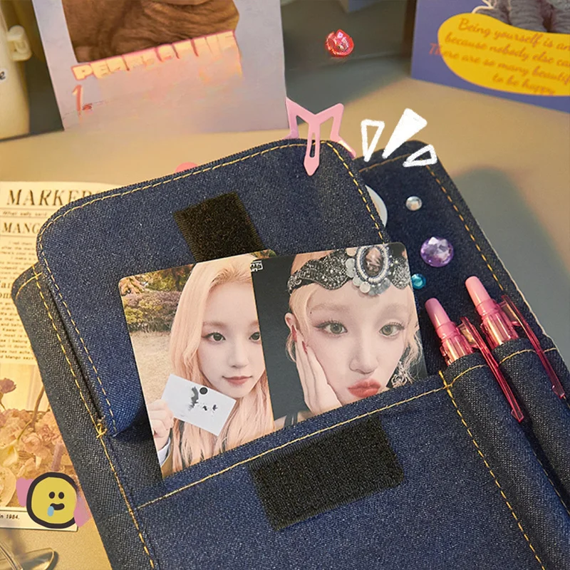 Denim Cover Card Album Loose-leaf Photo Album Retro Style Idol Star Chasing Photo Card Storage Album A5 Four Grid