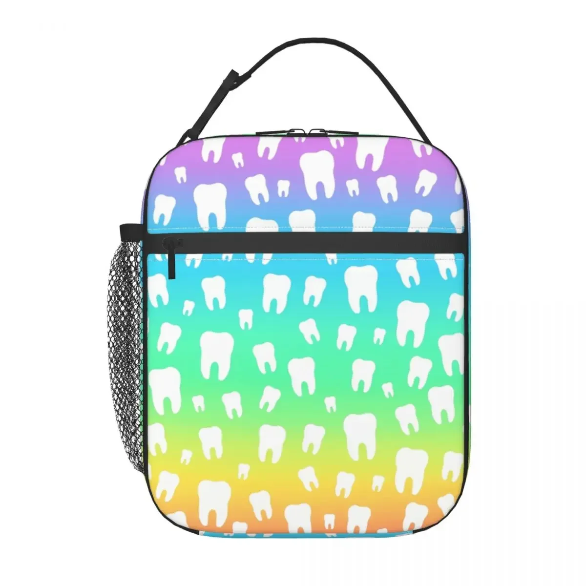 Rainbow Tooth Pattern Resuable Lunch Boxes Waterproof Dentist Teeth Cooler Thermal Food Insulated Lunch Bag Kids School Children