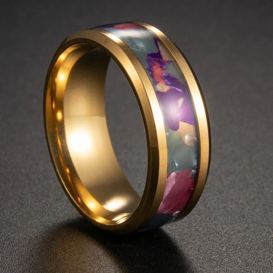 Charm Rainbow Colorful Smooth Surface Rings for Women Trendy Cute Stainless Steel Wedding Bands Jewelry Men Cross Ring