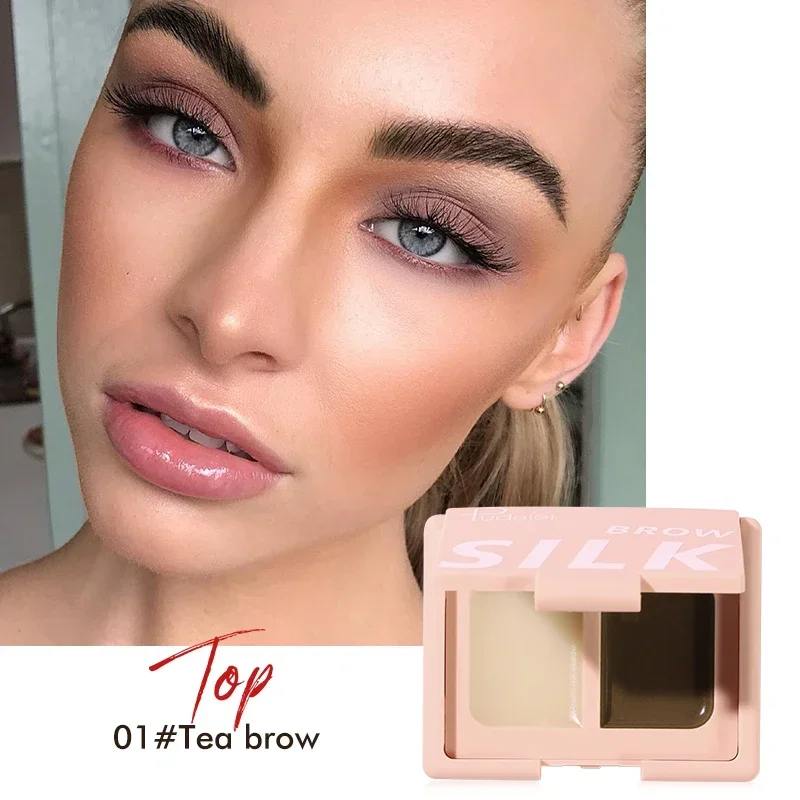 Heallor-paleta de polvo 2 en 1, maquillaje negro, marrón, café, polvo de cejas impermeable, sombra de ojos, paleta de cejas con cepillo