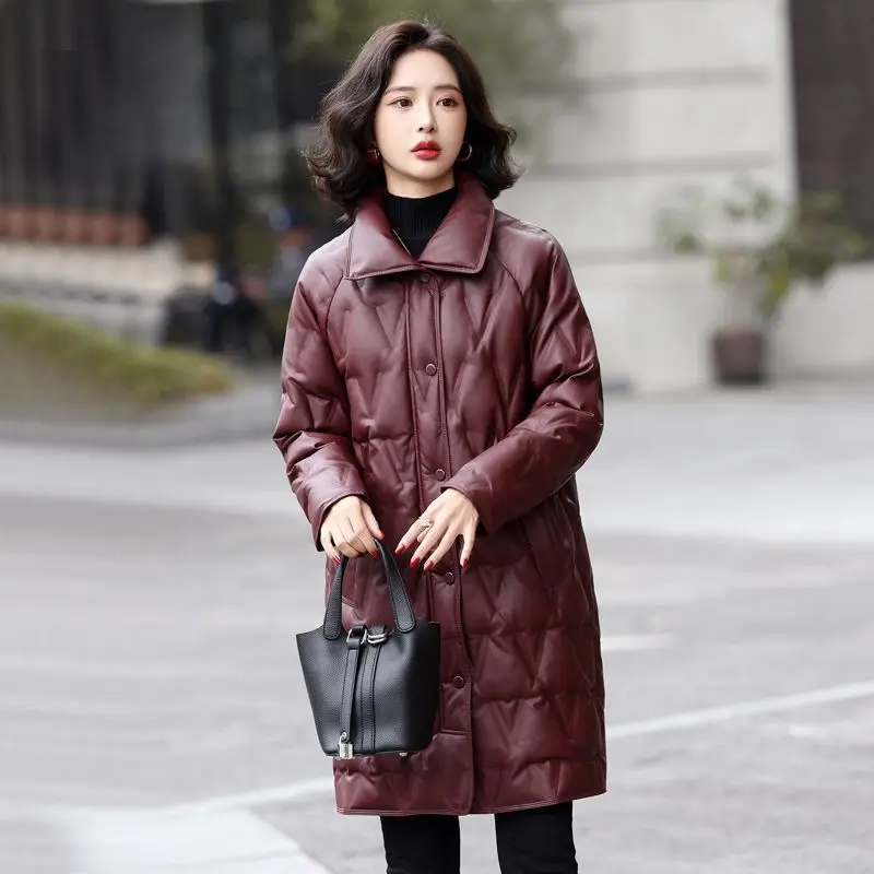 Korean Version Women Casual Down Jacket Winter New Simple Lapel Collar Versatile Fashion Solid Color Long Style Puffer Coat