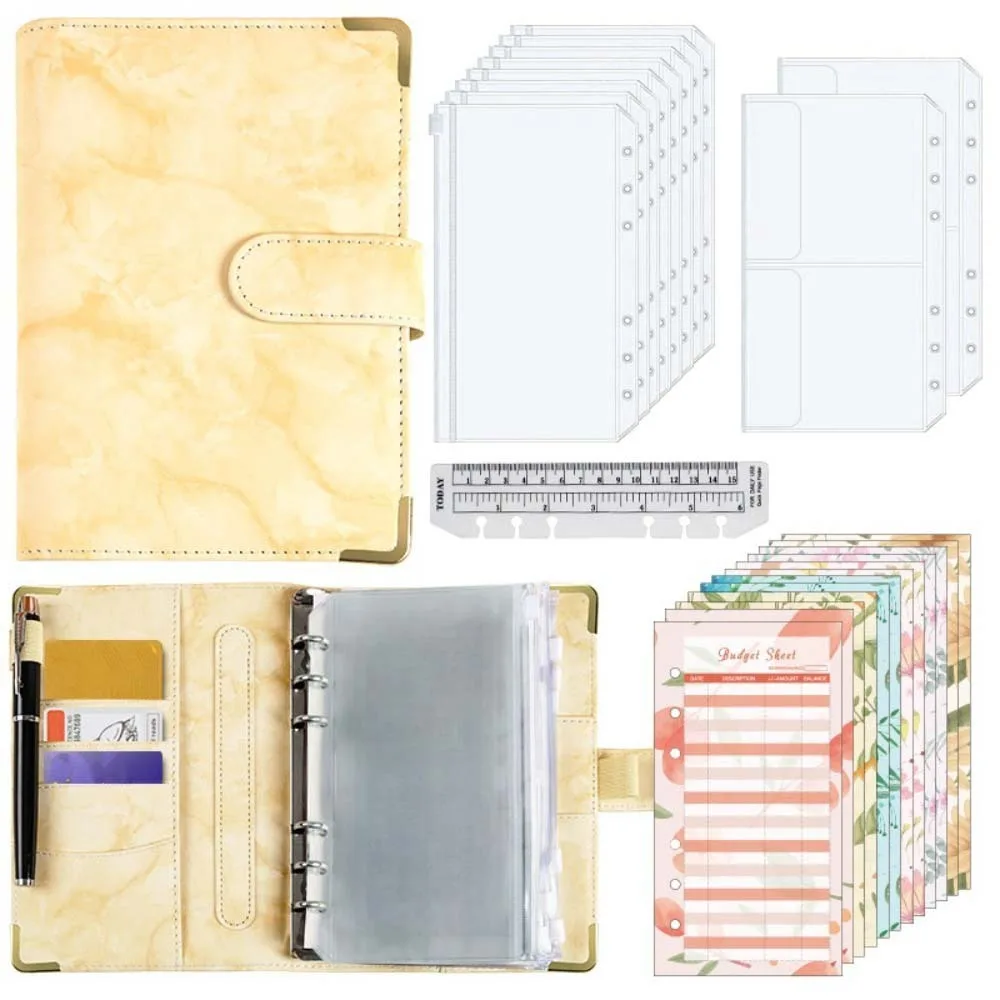 

Project Marbling Money Saving Binder Card Holder PU Savings Challenges Book Reuseable Waterproof Money Saving Notebook Charge Up