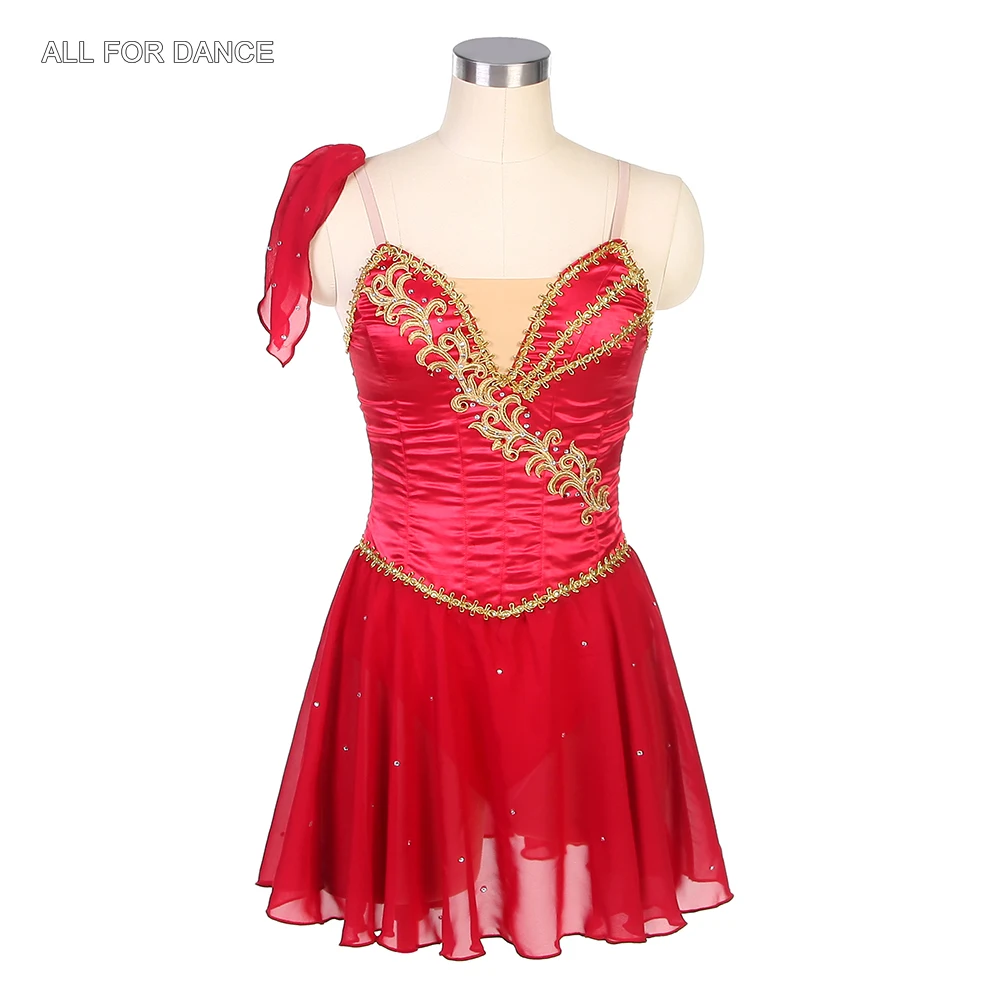 B22312 Red Diana and Acteon Variation Ballet Dance Costume Red Dress with Gold Trim Decoration