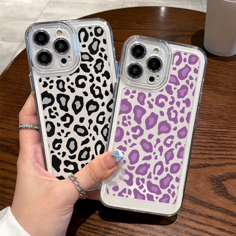 Custodia trasparente per iPhone 14 15 Pro 13 12 Pro Max 11 custodia morbida in Silicone con motivo a stampa leopardata trasparente antiurto Fundas