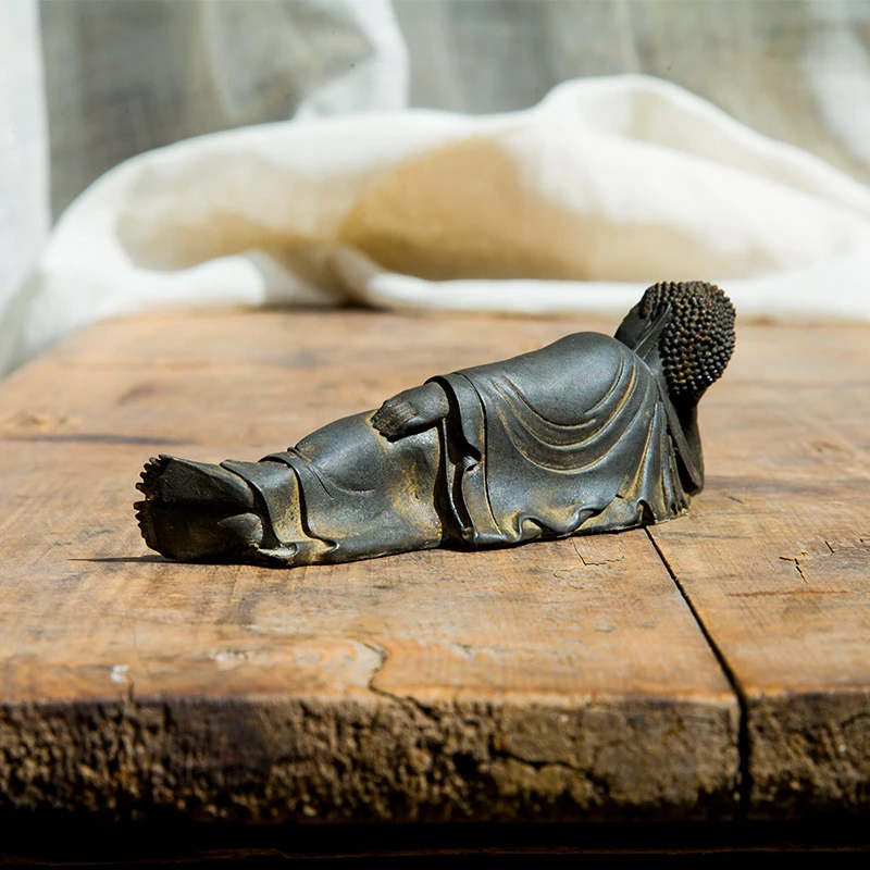 Zen Reclining Buddha Sakyamuni Buddha Statue Ornaments Desktop Ornament Purely Handmade Crafts Desk Tea Table Art Figurine Decor