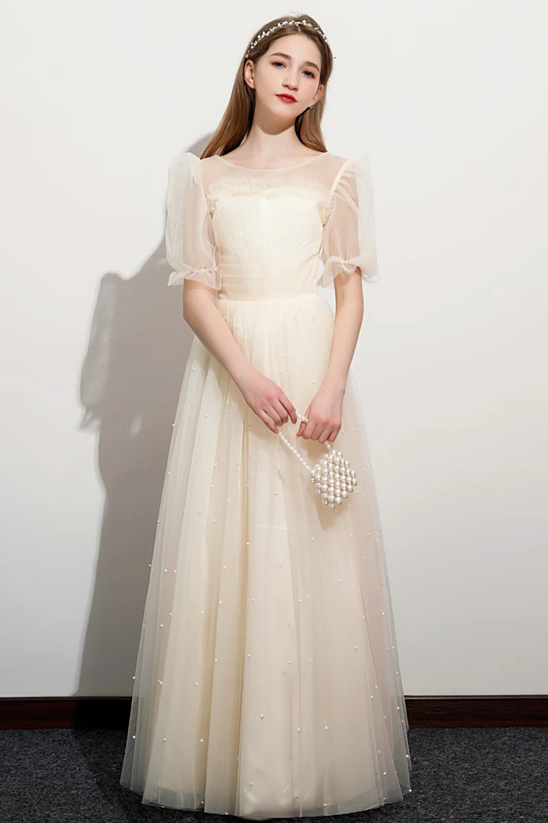 

2023 New & High End Custom Evening Dress for Girls- Cute Puffy Sleeves Prom Party Ball Gown