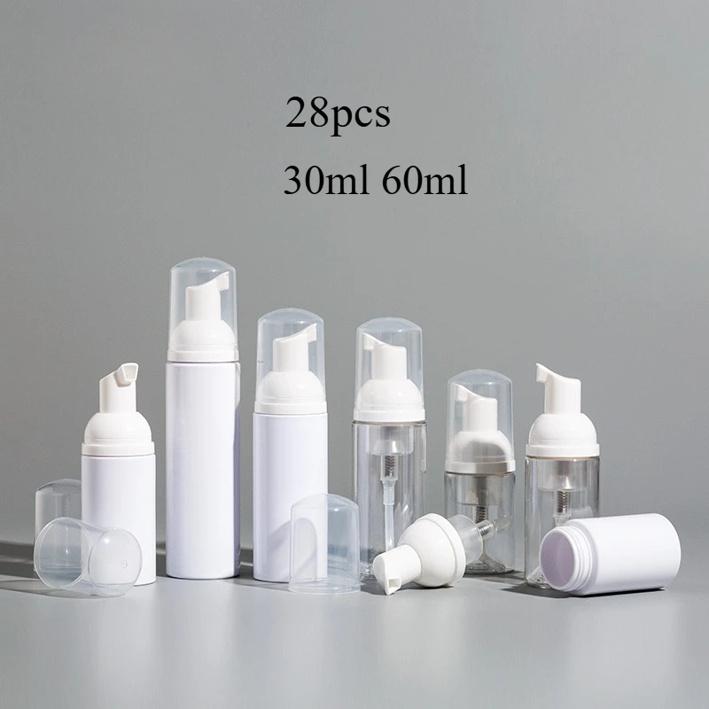 

28PCS 30/60ml Clear Empty Foam Pump Bottle Travel Size Plastic Pump Bottle Soap Hand Wash Dispenser Bottle Refillable Foam white