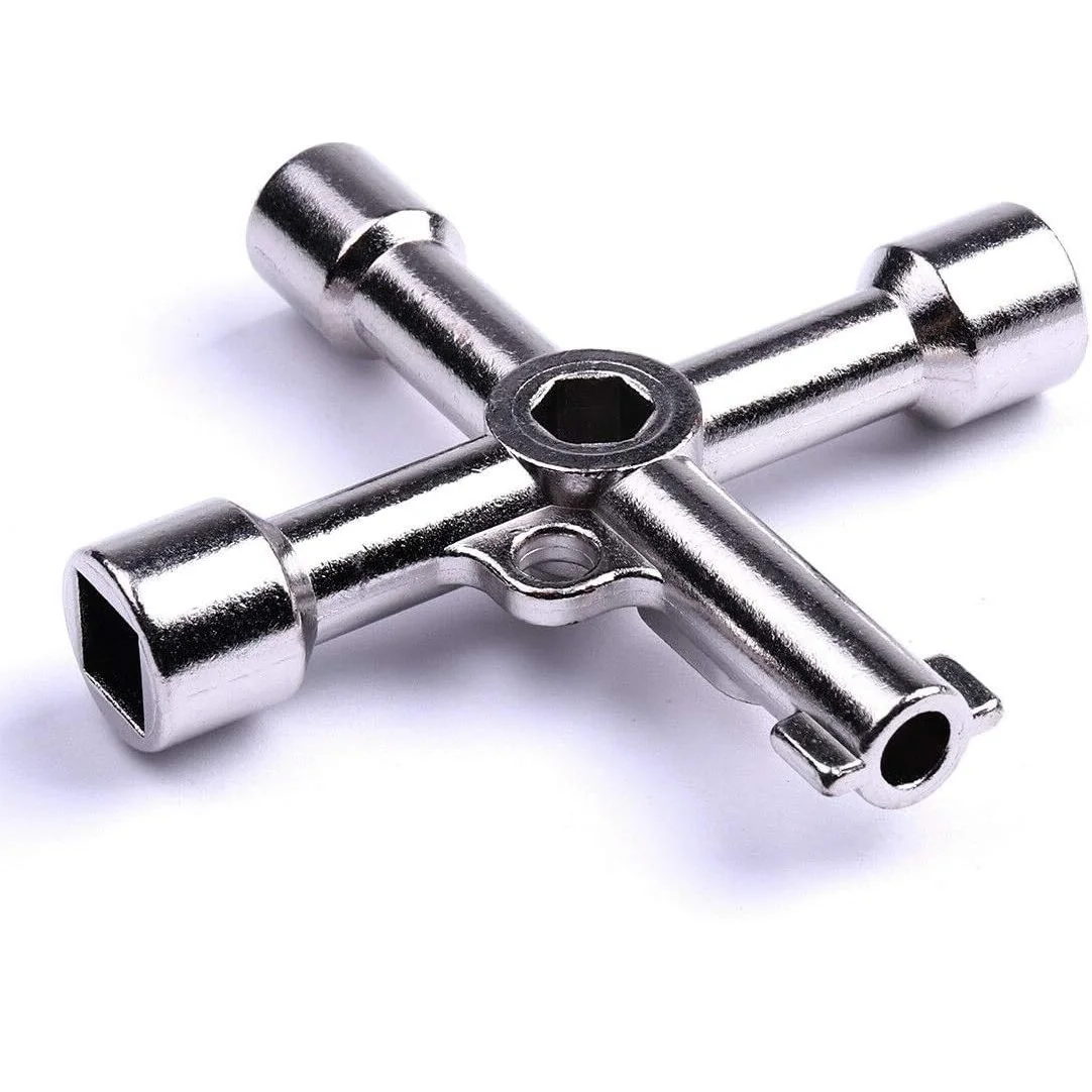 4 in 1 Utility Key Triangle Square Panel Cross Opener Tool for Electrical Cabinet Gas Meter Valve Spigots Plumbing