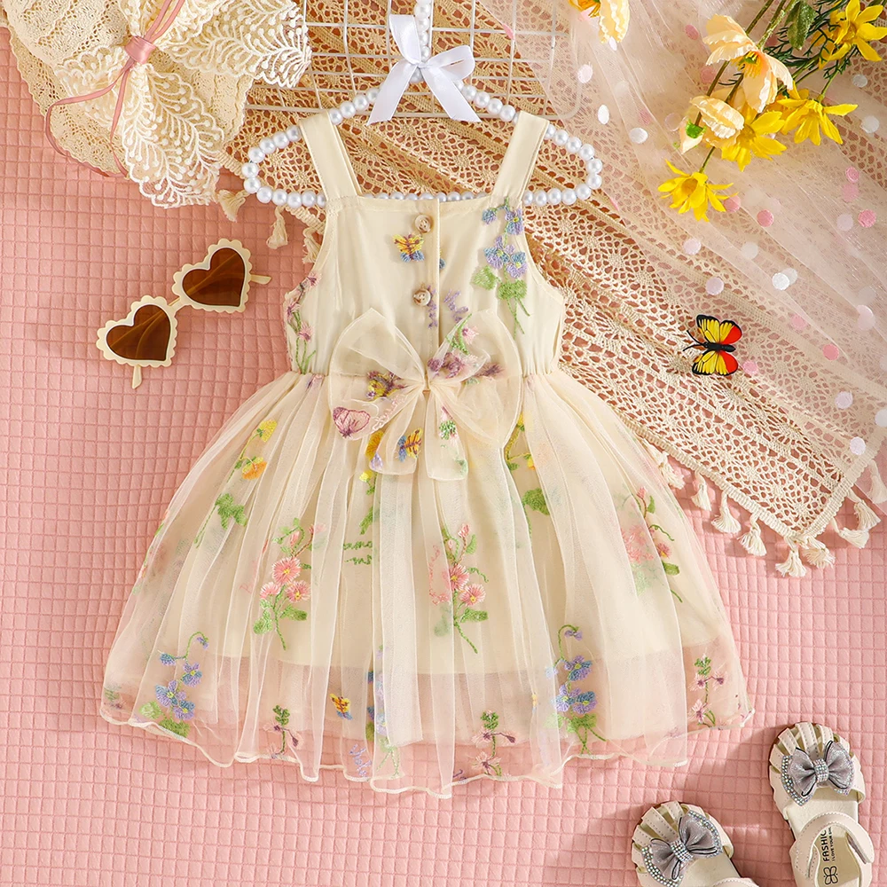 LAPA 9M-4Y 1pcs Summer Sweet Suspender Dress Baby Girls Tulle Sleeveless Bow Flower Dress Kids Girls Cute Casual Princess Dress