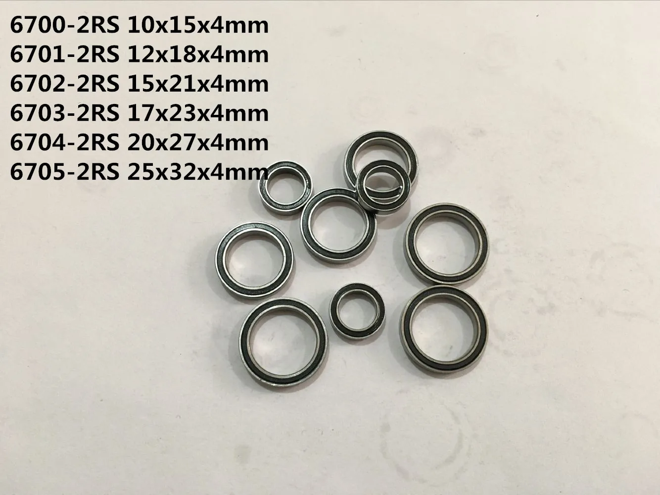 10pcs 6700-2RS 6701-2RS 6702-2RS 6703-2RS 6704-2RS 6705-2RS Ultra Thin Wall Rubber Shielded Bearing Ball Bearing