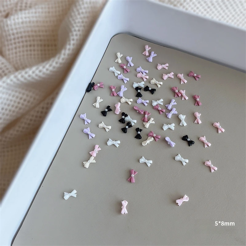 Mini nœud papillon pour ongles, 20 pièces, breloques en perles françaises, strass 3D, résine de couleurs mélangées, décorations pour Nail Art, fournitures de manucure à faire soi-même